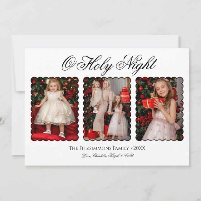 Modern Elegant Three Photo Family Christmas Card Inbjudningar (Framsida)