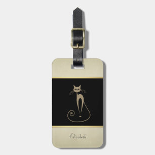 Modern Elegant Tjejlik, Svart, Kräm, Glittrig Katt Bagagebricka