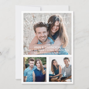 Modern Elegant Tre Bilder Handskrivet Bröllop Spara Datumet