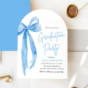 Modern Elegant Trendig Blue Bow Studenten Arched Inbjudningar