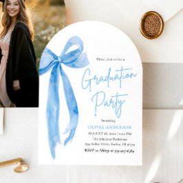 Modern Elegant Trendig Blue Bow Studenten Arched Inbjudningar