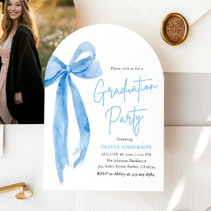 Modern Elegant Trendig Blue Bow Studenten Arched Inbjudningar