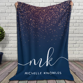 Modern Elegant Trendig Navy Glitter Monogram Fleecefilt