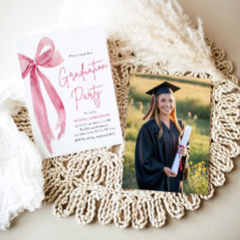 Modern Elegant Trendig Rosa Bow Photo Studenten Inbjudningar