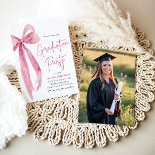 Modern Elegant Trendig Rosa Bow Photo Studenten Inbjudningar