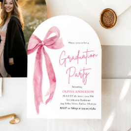 Modern Elegant Trendig Rosa Bow Studenten Arched Inbjudningar