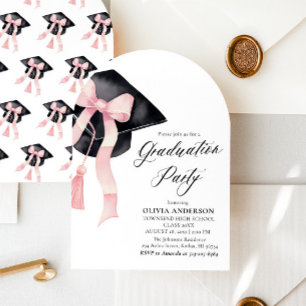 Modern Elegant Trendig Rosa Bow Studenten Arched Inbjudningar