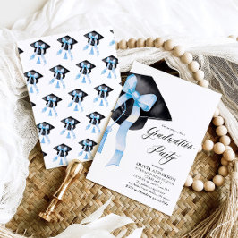 Modern Elegant Trendig Snyggt Blue Bow Studenten Inbjudningar