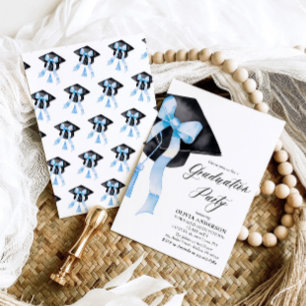 Modern Elegant Trendig Snyggt Blue Bow Studenten Inbjudningar