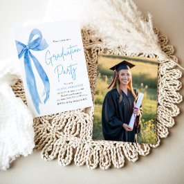 Modern Elegant Trendig Snyggt Blue Bow Studenten Inbjudningar