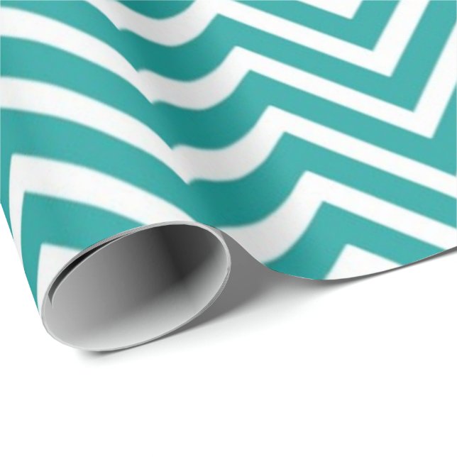 Modern, elegant, trendig, teal, vit chevron presentpapper (Rullad Hörn)