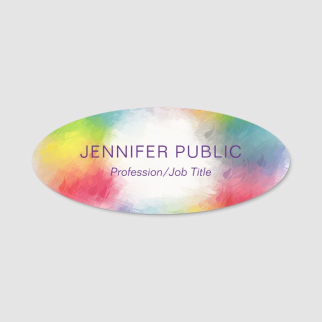 Modern Elegant Trendig Template Rainbow Färg Namnbricka (Framsida)