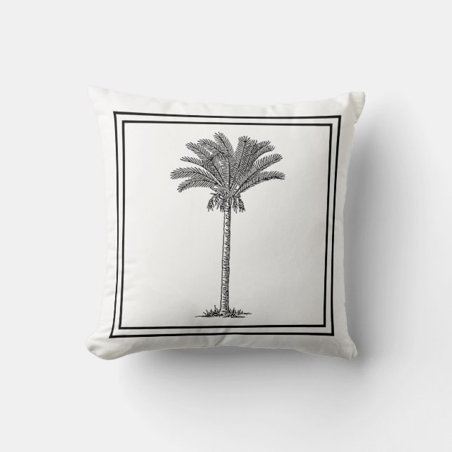 Modern Elegant Tropical Handflatan Träd Black Whit Kudde (Framsida)