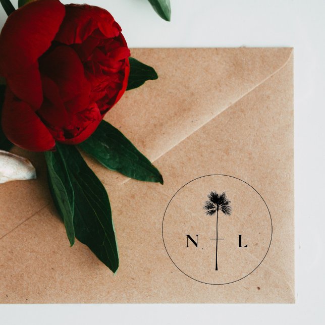 Modern Elegant Tropical Handflatan Träd Bröllop In Självfärgande Stämpel (Skapare uppladdad)