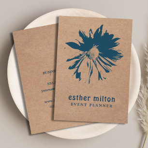Modern Elegant tryckt Kraft Blue-Blommigt Visitkort