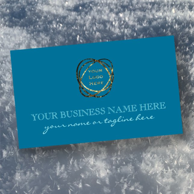 Modern Elegant Turcos Anpassningsbar Business Logo Visitkort (Easily create your own professional business cards, add logo, teal, aqua, black, white elegant cool.)