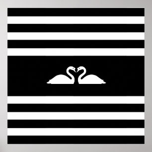 Modern elegant två svanar på svartvitt strimlad poster