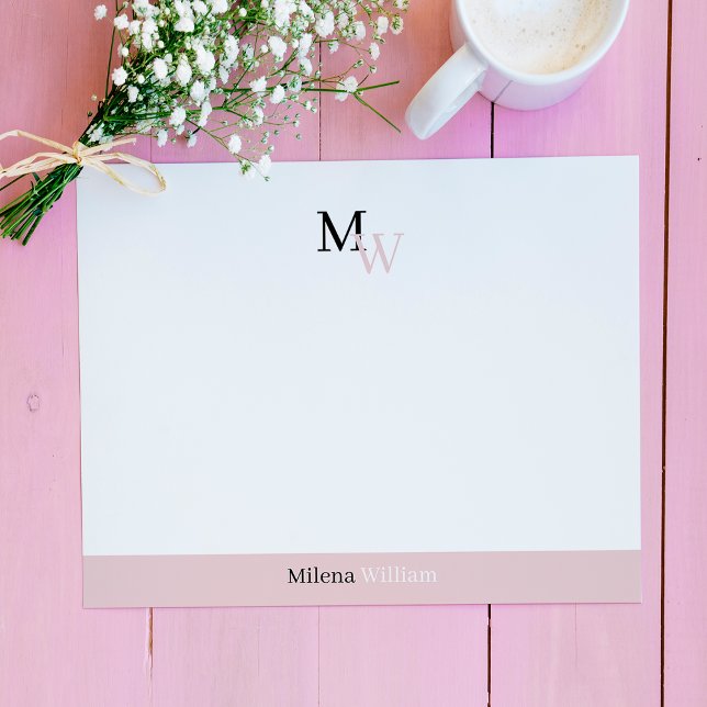 Modern Elegant Tvåtons Monogram Anteckningskort (Skapare uppladdad)