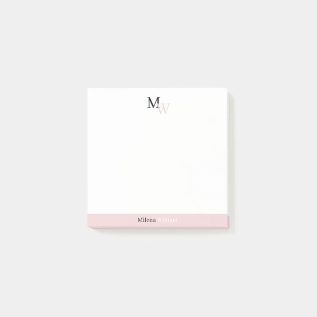 Modern Elegant Tvåtons Monogram Post-it Block (Framsida)