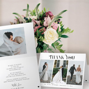 Modern elegant-typografi 4 fotokollage bröllop tack kort