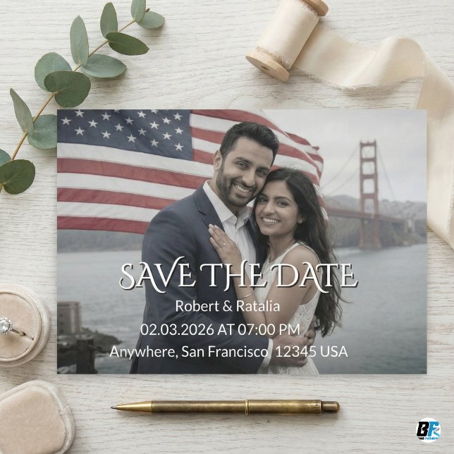 Modern Elegant Typografi Anpassad Foto Bröllop  Spara Datumet (Save The Date)
