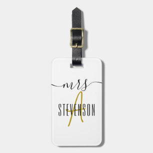 Modern Elegant Typografi, Black White Monogram Bagagebricka