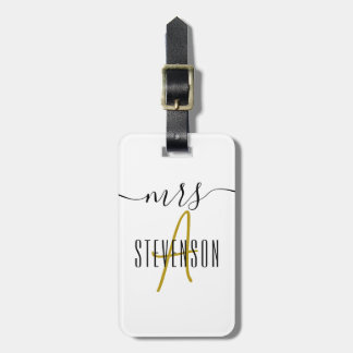Modern Elegant Typografi, Black White Monogram Bagagebricka