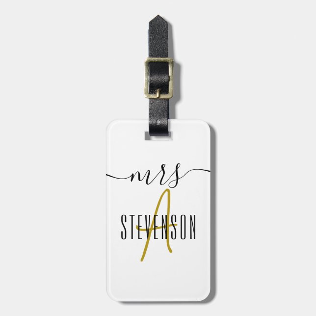 Modern Elegant Typografi, Black White Monogram Bagagebricka (Vertikal Framsida)