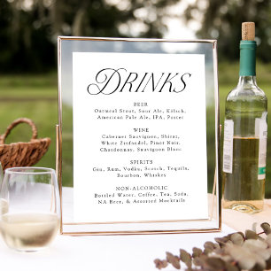 Modern Elegant Typografi Bröllopsdryck Meny Skylt