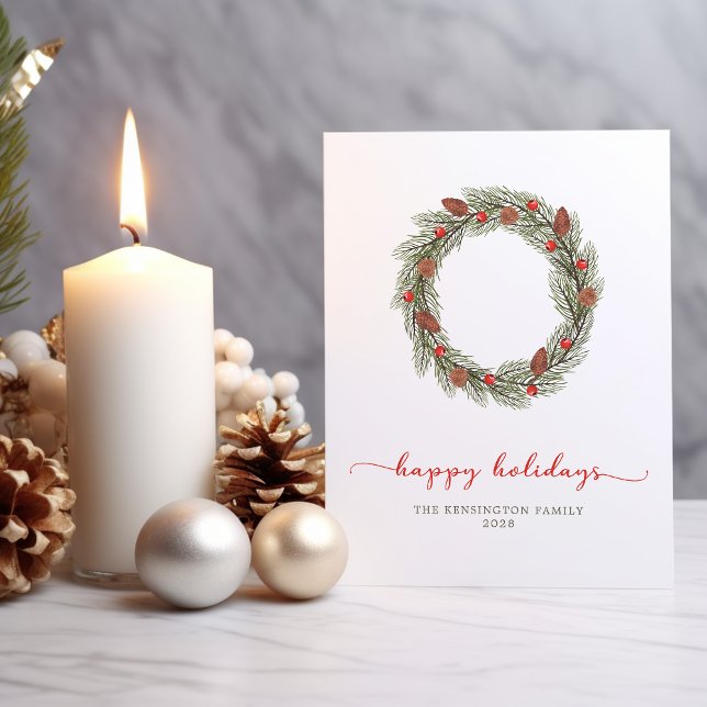 Modern Elegant Typografi Glad helg WAN (Modern Elegant Typography Happy Holidays Wreath Card)