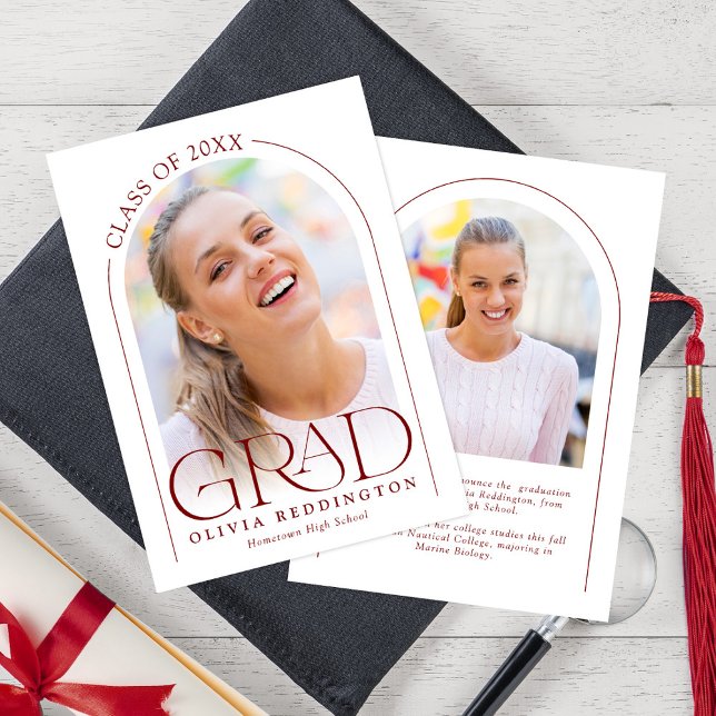 Modern Elegant Typografi Röd 2 Foto Båge Examen Meddelande (Skapare uppladdad)