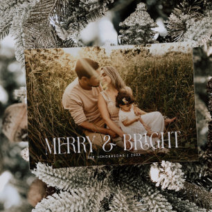 Modern Elegant Typography Merry & Bright Photo Julkort