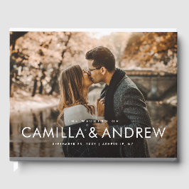 Modern Elegant Typography Namn Photo Bröllop Gästböcker