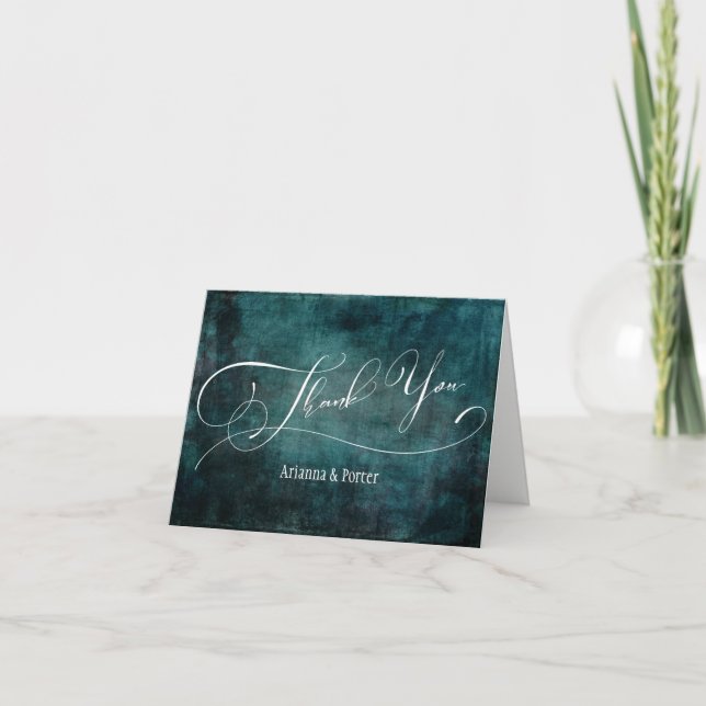 Modern Elegant Typskrift Teal Grunge-struktur Tack Kort (Framsida)