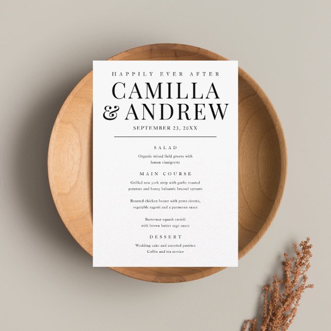 Modern Elegant Typsvart Bröllop Meny (Skapare uppladdad)