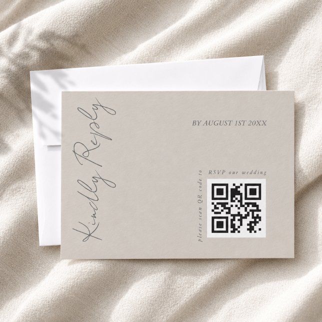 Modern Elegant Varm Grå Bröllops QR-kod  OSA Kort (Skapare uppladdad)