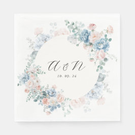 Modern Elegant Vattenfärg Blommig Monogram Bröllop Pappersservett