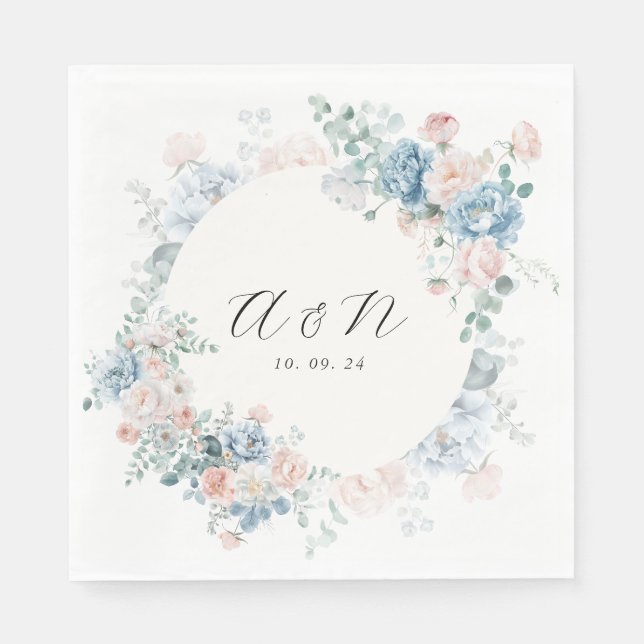 Modern Elegant Vattenfärg Blommig Monogram Bröllop Pappersservett (Framsidan)