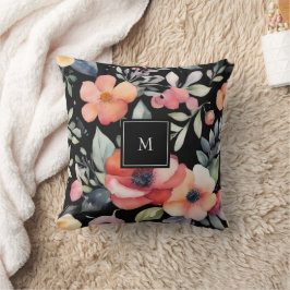 Modern elegant vattenfärg blomstermonogram kudde