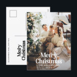 Modern elegant vattenfärg botanisk typografi helg vykort<br><div class="desc">Modern full bleed foto elegant rustik vattenfärg torkad botanisk blomster matt färg högtid julkort. Salvia grön,  jägare grön,  svart,  vit och brun modern trendig färgskala.</div>