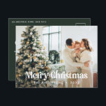 Modern elegant vattenfärg botanisk typografi helg vykort<br><div class="desc">Modern full bleed foto elegant rustik vattenfärg torkad botanisk blomster matt färg högtid julkort. Salvia grön,  jägare grön,  svart,  vit och brun modern trendig färgskala.</div>