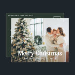 Modern elegant vattenfärg botanisk typografi helg vykort<br><div class="desc">Modern full bleed foto elegant rustik vattenfärg torkad botanisk blomster matt färg högtid julkort. Salvia grön,  jägare grön,  svart,  vit och brun modern trendig färgskala.</div>