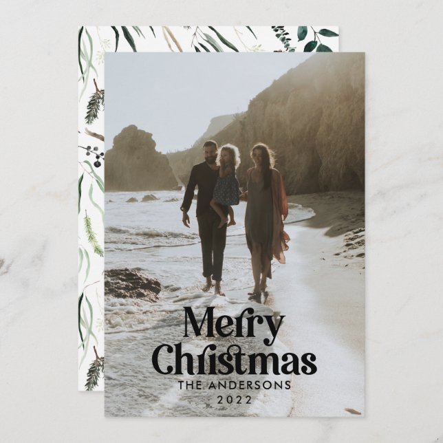 Modern elegant vattenfärg botanisk typografi Ho Julkort (Fram/baksida)