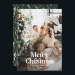 Modern elegant vattenfärg botanisk typografi Ho Julkort<br><div class="desc">Modern fullt utfallsfoto elegant Rustik vattenfärg torkad botanisk blommigt muterade färg helgdag julkort. Sage grönt,  jägare grönt,  svart,  vit och brun modern på trendfärgen.</div>