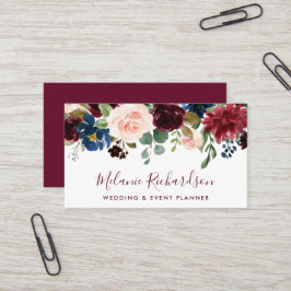Modern Elegant vattenfärg Burgundy Blue-Blommigt Visitkort