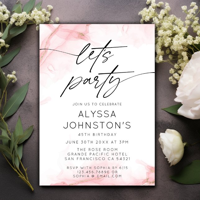 Modern Elegant vattenfärg Låt oss Party  Rosa Inbjudningar (Skapare uppladdad)