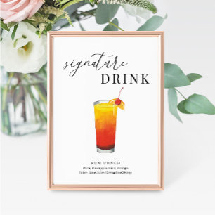 Modern Elegant Vattenfärg Namnteckning Drink-tecke