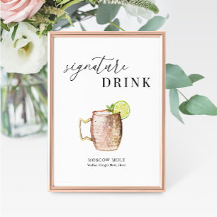 Modern Elegant Vattenfärg Namnteckning Drink-tecke