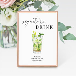 Modern Elegant Vattenfärg Namnteckning Drink-tecke
