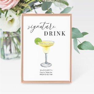 Modern Elegant Vattenfärg Namnteckning Drink-tecke
